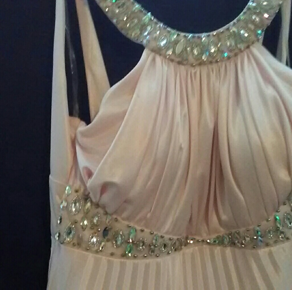 Crystal embellished strappy back halter dress